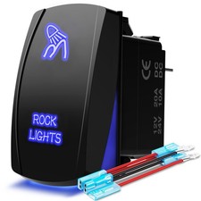 MICTUNING Blue ROCK LIGHTS Rocker Switch Kit- On/Off LED Light 20A