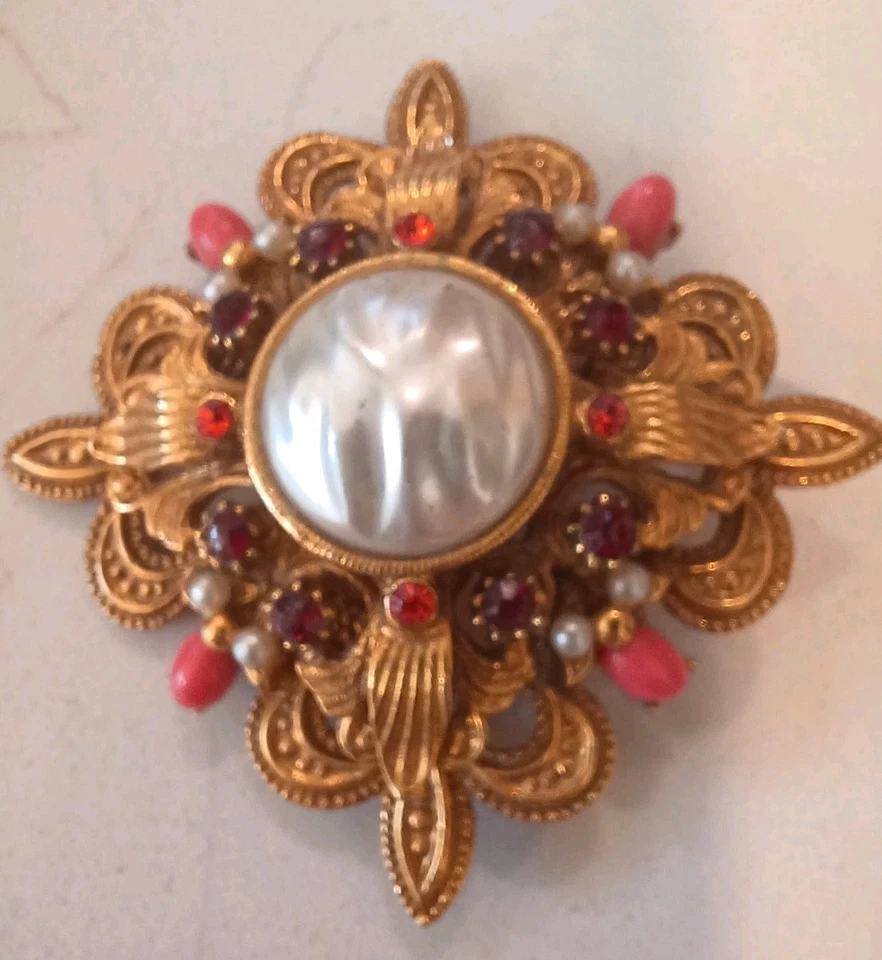 Винтажная брошь, пресноводный жемчуг? Выглядит старым, пожалуйста, смотрите фотографии, - Изображение 3 из 4