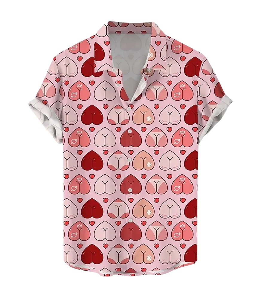 Cute Heart Hawaiian Shirt for Men Women Youth, Funny Love Shirt Button Up