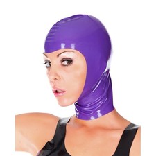 Purple Latex Rubber Hood Mask with Transparent Face BDSM Fetish Headgear Cosplay