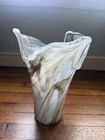 Large Vase Murano Hand Blown Glass Art Made In Italy 13” Elegant White Vase