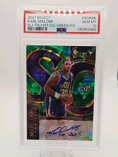 2021-22 PSA 10 Panini Select Selection Committee Auto Karl Malone Green Pop 1