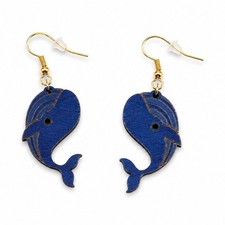 Blue & Gold Whale Dangle/Drop Hook Earrings W...