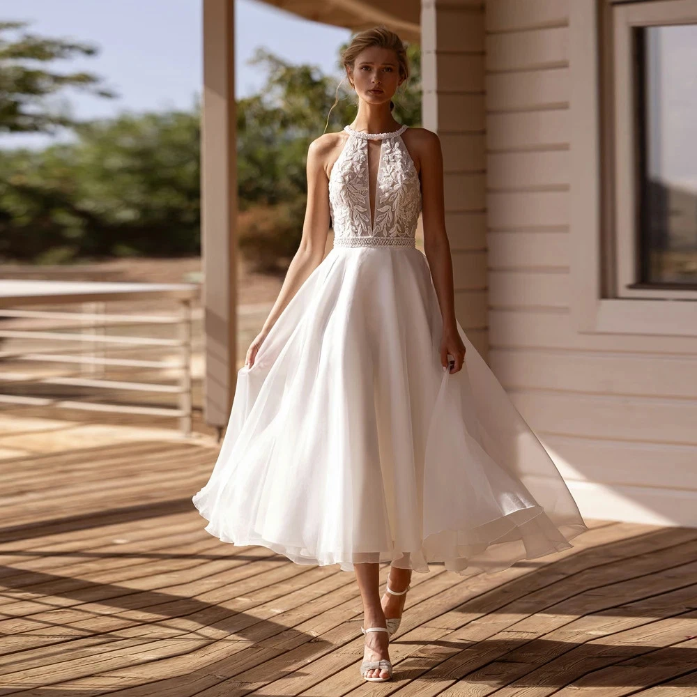 Ivory Halter Neck Short Wedding Dresses for sale | eBay
