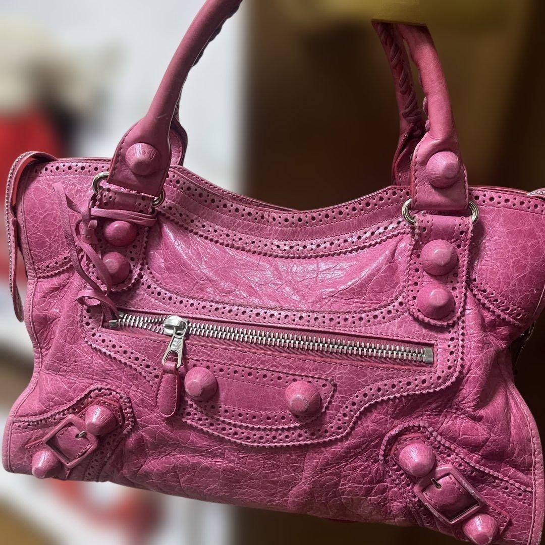 Authentic Balenciaga The Giant City Leather Mustard Pink 204529