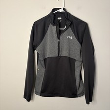 FILA Women  s Medium Black Grey 1/2 Zip Gym Sporty Long Sleeve Pullover L6