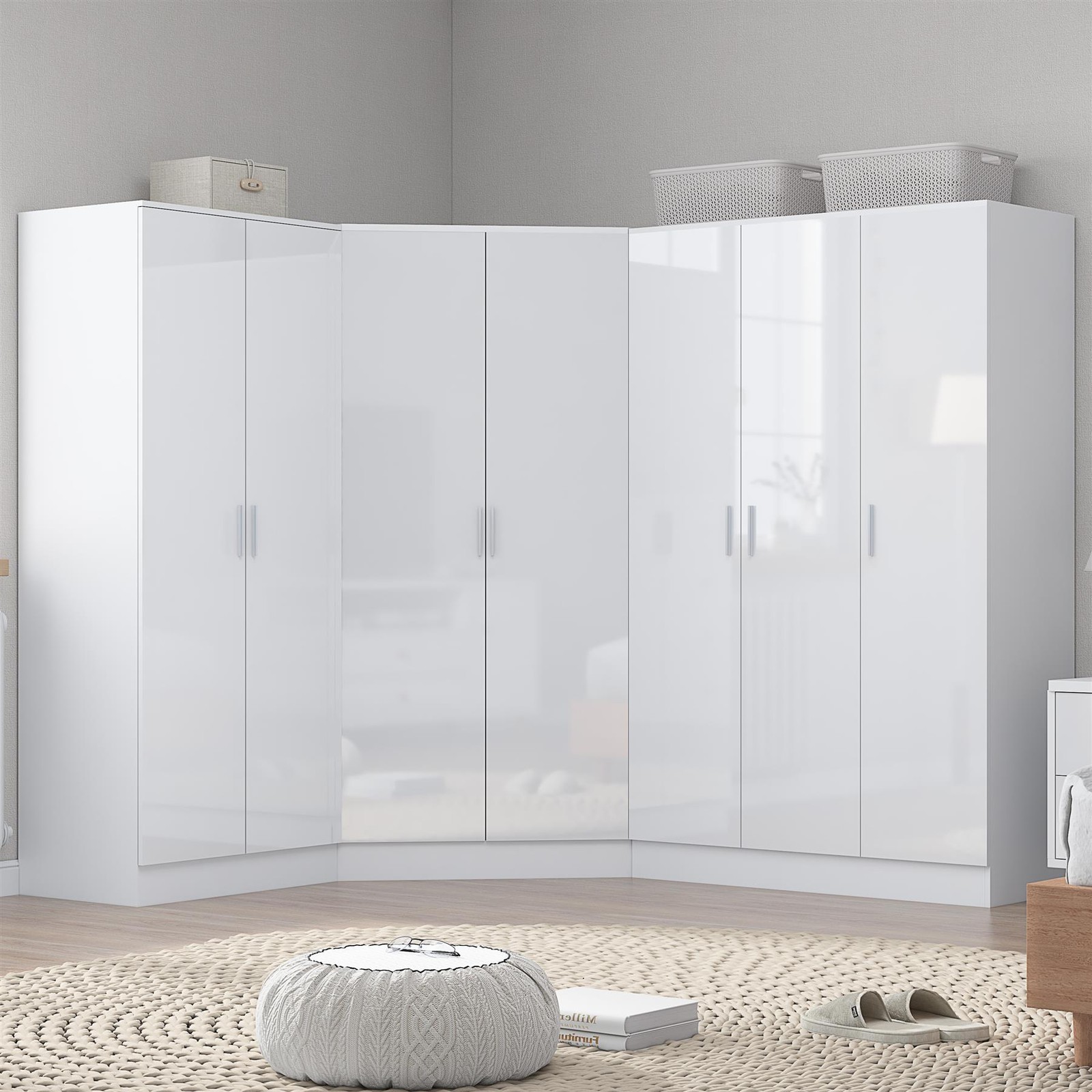 REFLECT Bundle 2 Door Corner + 3 Door + 2 Door Plain - White Gloss/White Matt - Image 4