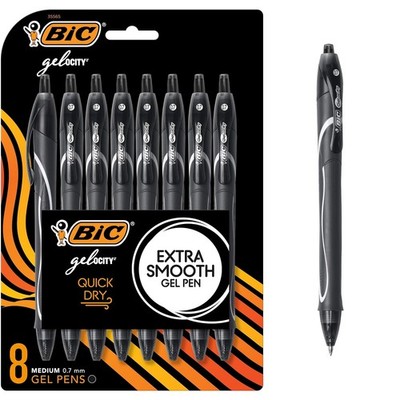 BIC Gelocity Quick Dry Medium Point Black 0.7mm Gel Pens 8 Count Gel Pen Set