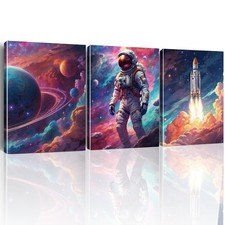 3 Pcs Outer Space Wall Art Decor Planets Posters Framed 11.5x15 Inch