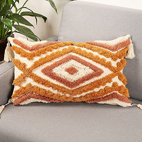  Boho Lumbar Throw Pillow Cover 12x20 12" x 20" (Pack of 1) Orange-a