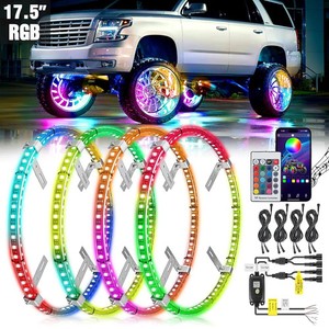 17.5 Inch LED Wheel Ring Lights Double Row RGB APP Remote Control 4Pcs