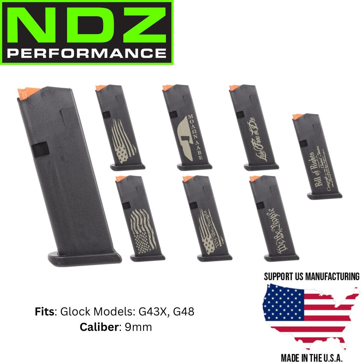 Glock 43X/48 OEM Magazine 9mm 10Rd Laser Engraved Choose Design | eBay