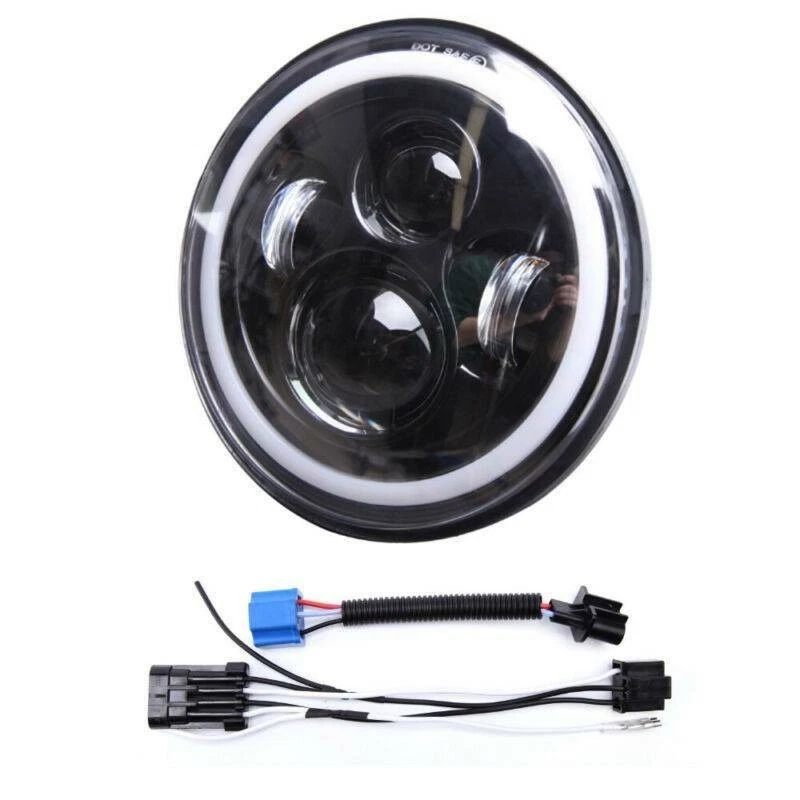Faro LED ojo de ángel de 7 pulgadas para motocicleta Harley Touring Street Glide Dyna Foto 3 de 4