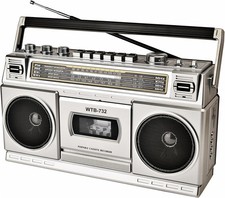 Retro Classic 80s Style Portable Boombox W/ Cassette Player Recorder AM FM Radio
