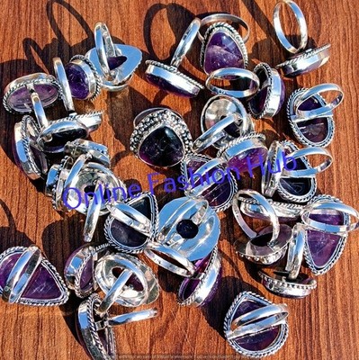 Natural Amethyst Gemstone Rings Bulk Lot 925 Sterling Silver Plated Ring jewelry