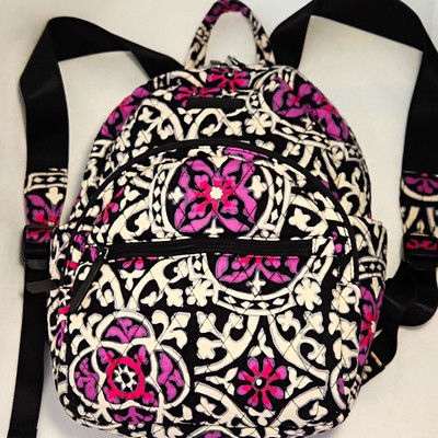 Vera Bradley Medallion Quilted Zip Backpack w/ Pockets Black White Pink Purple