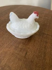 Vintage Westmoreland Hen On A Nest Miniature 2.5" Milk Glass Salt Cellar Mini