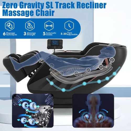 Full Body Zero Gravity Recliner Massage Chair SL Track,Heat,Foot Roller Black - Picture 6 of 23
