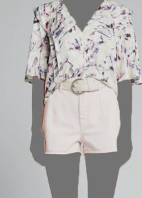 $295 IRO Women's Beige kismat Print Relaxed Fit Blouse Top Size IT40/ US8