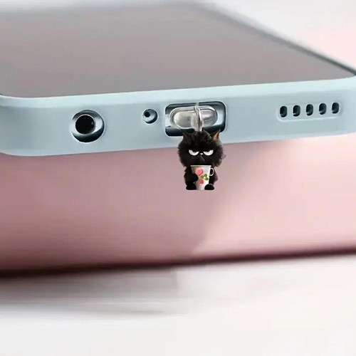 Small Black Cat Acrylic Pendant Phone Dust Plug For Apple Type-C / GXU I1K4 - Zdjęcie 6 z 14