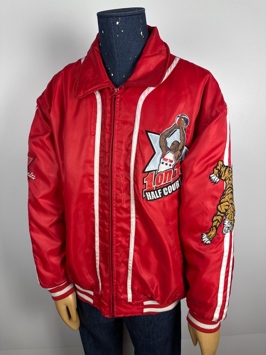 Vintage Raw Blue 1on1 Basketball Bomber Jacket NBA Red Mens Size