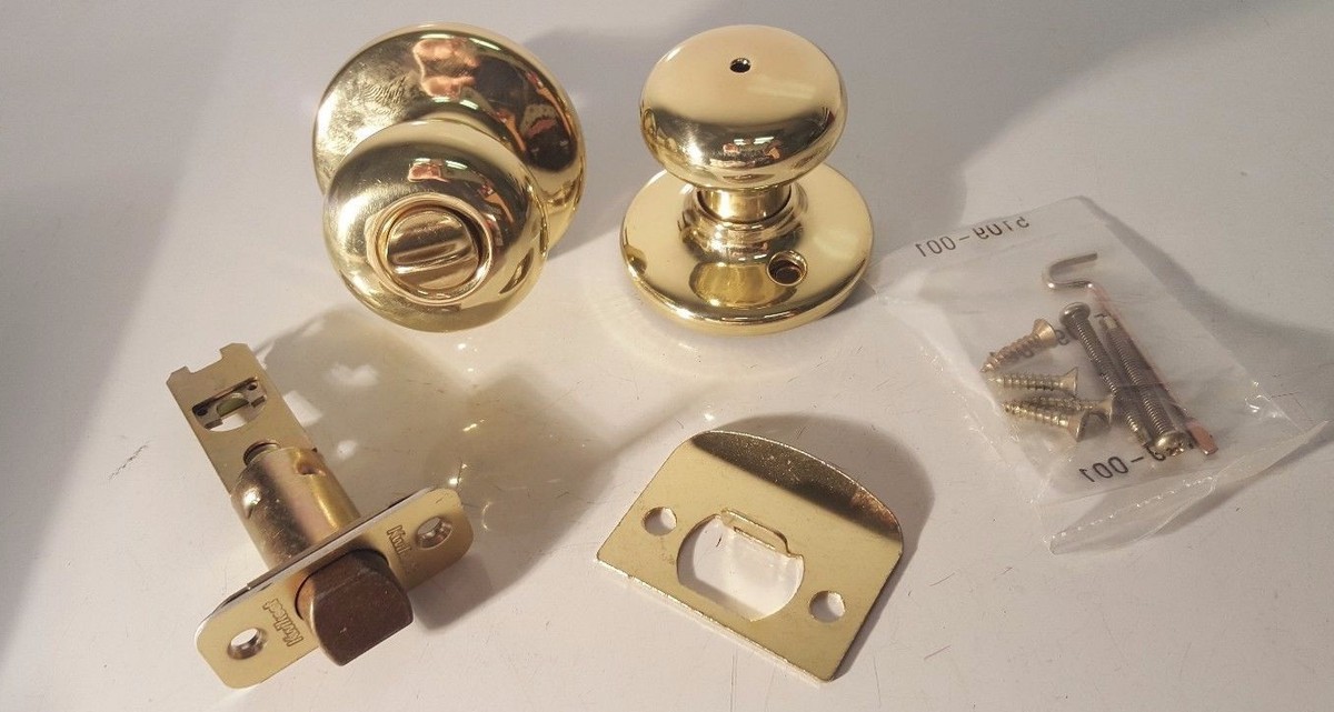 300V, KWIKSET, VALIENT BRASS PRIVACY DOOR KNOB LOCKSET, 2-3/8
