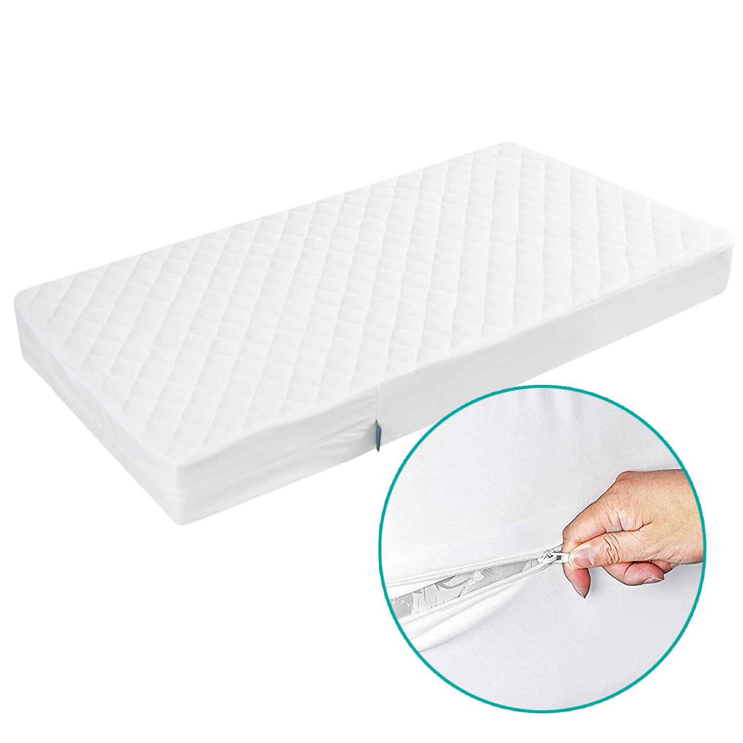 Waterproof Bamboo Quilted Crib Mattress Encasement Zippered Cover 6
