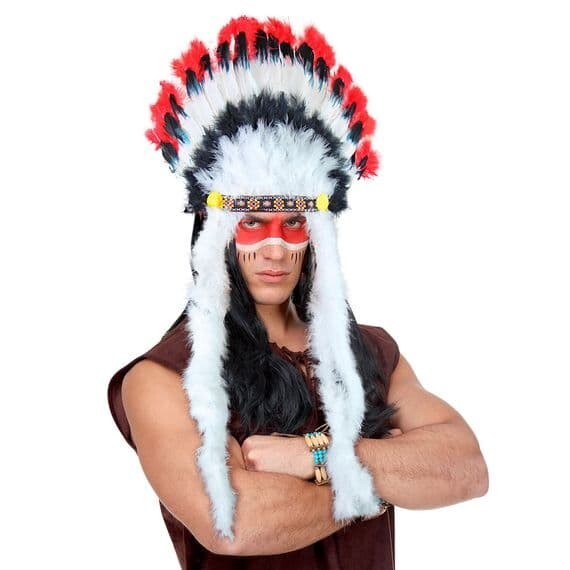 Raging Bull Feather Headdress Adult Fancy Dress Costume Festival Headpiece