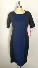 Nine & Co. Colorblock Stretch Knit Work Career Blue Black Sheath Dress 6 NWT