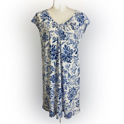 Lauren Ralph Lauren Night Gown Women's Large Blue White Floral Sleepwear Preppy
