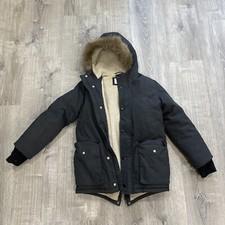 Boys Old Navy Dark Gray Winter Coat Sherpa Lined Jacket Hooded Fur Sz 10-12.