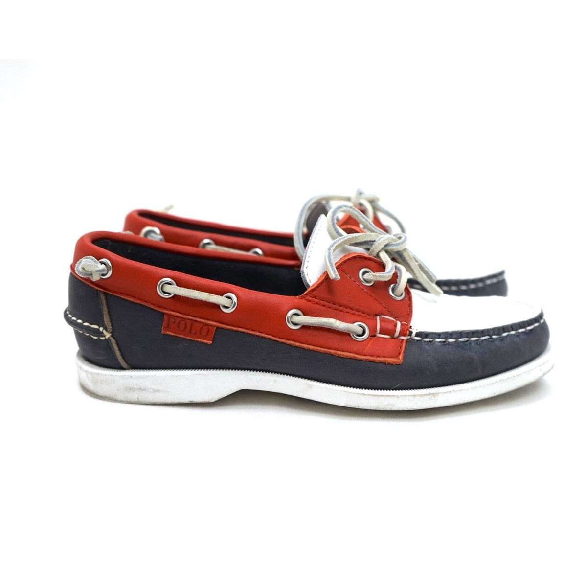 靴 POLO RALPH LAUREN made in USA Ralph Lauren Polo Blue Mens Canvas Sander Leather Laced Boat