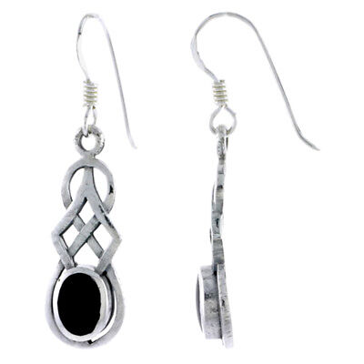 Sterling Silver Celtic Knot Dangle Earrings w/ Oval Cut Black Onyx | eBay