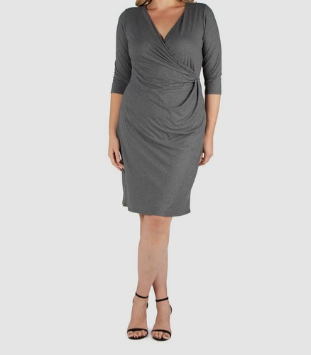 24seven Women's Gray Comfort Apparel Plus Size Wrap Dress Size 3x - 第 1/3 張圖片