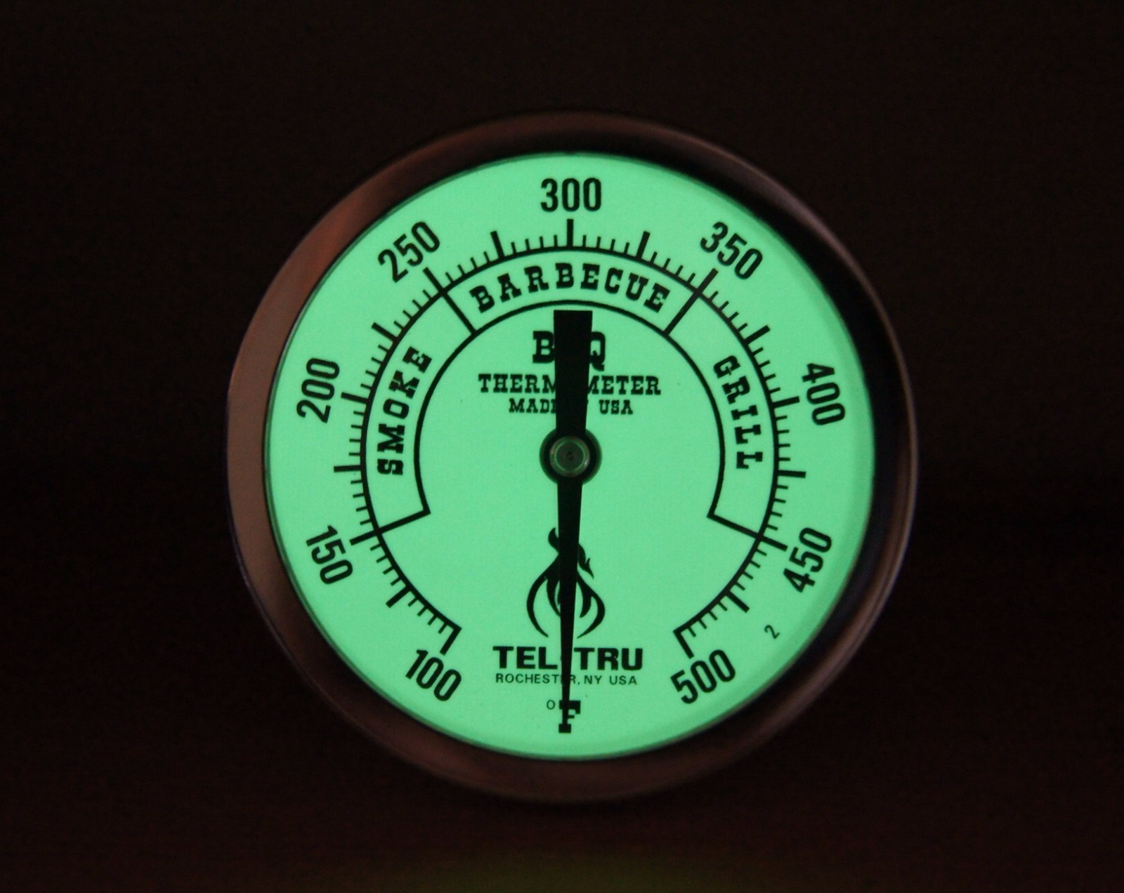 Tel-Tru Thermomètre De Barbecue BQ300, Cadran Lumineux De 7,6 Cm Avec Zones, Tige De 6,3 Cm, 100/500 Degrés F