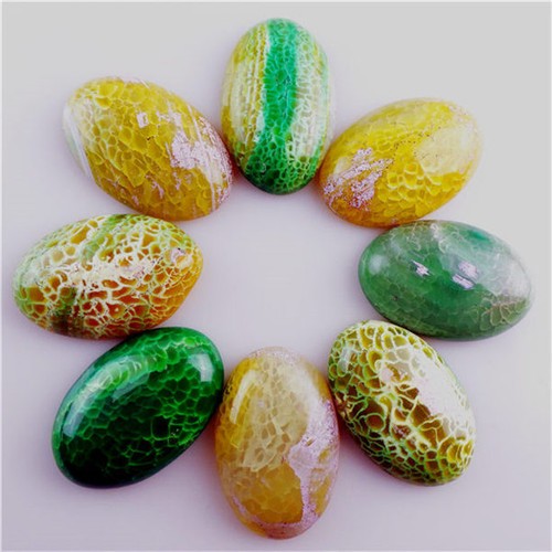8pcs 30x20x6mm Oval Green Yellow Dragon Veins Agate CAB CABOCHON Beads No Holes - Picture 2 of 2
