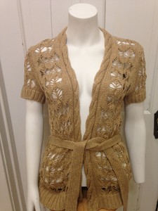Bebe Open Knit Crochet Cardigan Sweater Wrap W Belt Sz Large Brown Short Sleeve Ebay