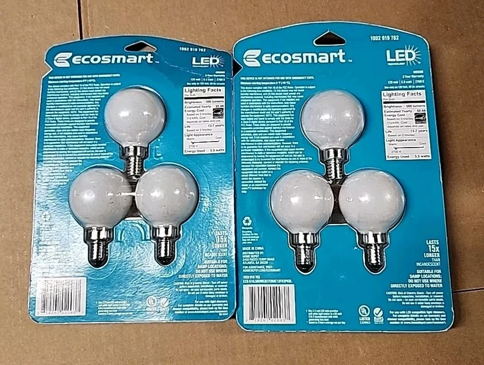 NEW EcoSmart 6-pk 60W G16.5 LED Bulb E12 Candelabra Soft White 2700K Dimmable - Image 3 of 4
