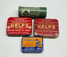 Vintage Medicine Tins Lot Doans Pills, Helps, Fixaco Throat Confection