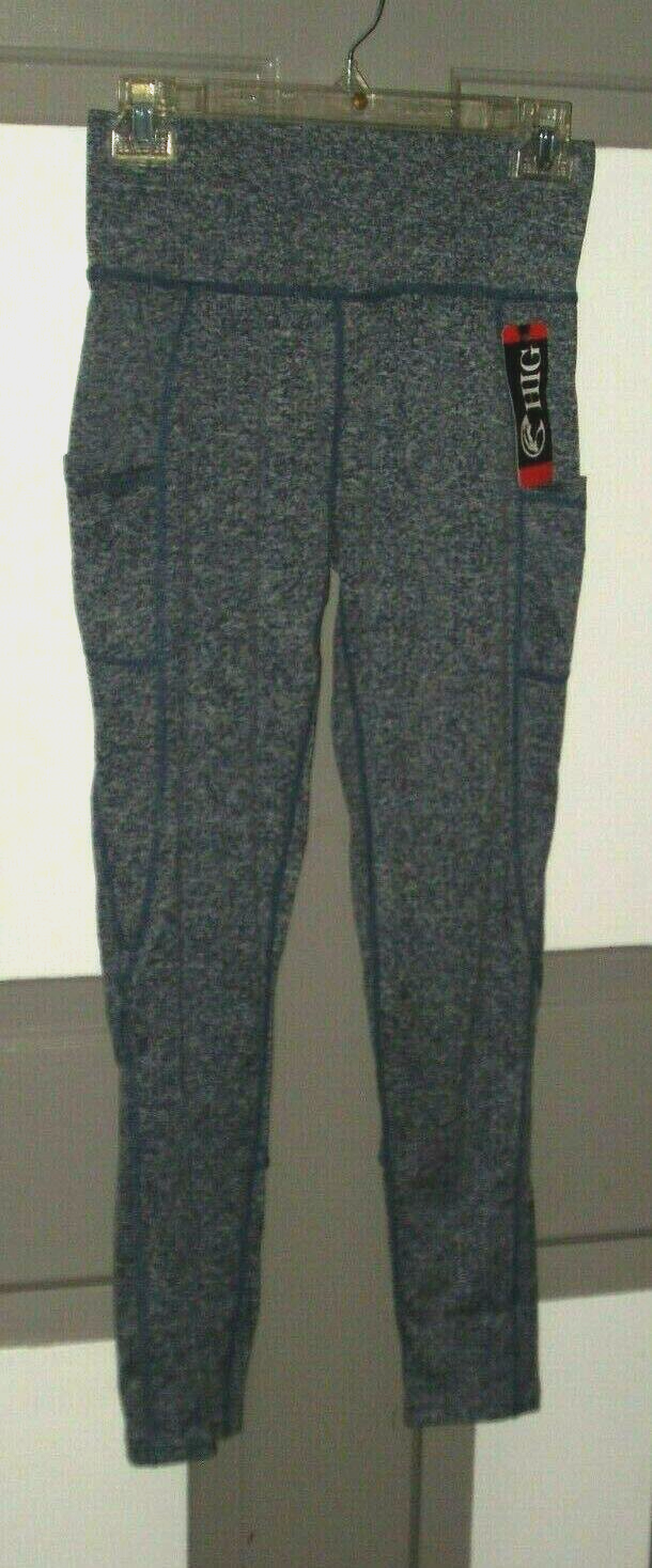 High Waist HIG Yoga Pants Long Length Medium Dark Cowboy Blue New-image