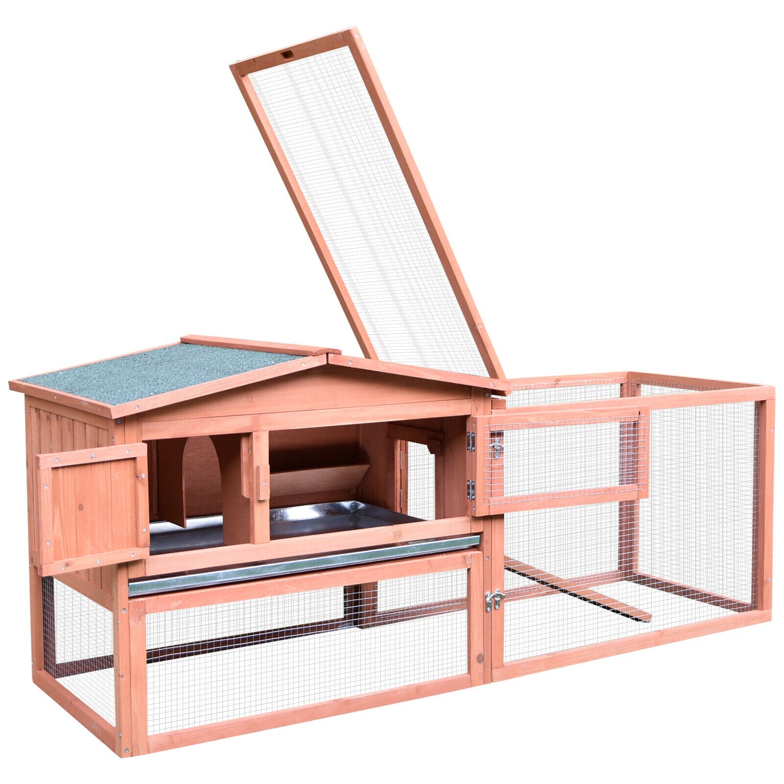 PawHut Wooden Rabbit Hutch Enclosure Run House 2 Tier Large Coop Run Pet