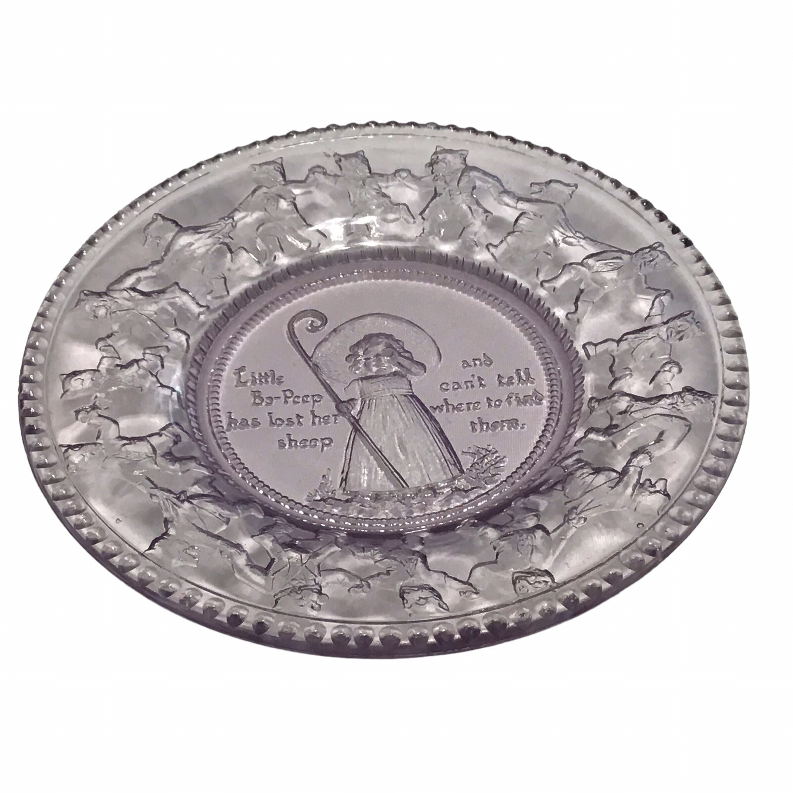 VINTAGE Indiana Glass Amethyst Plum Little Bo Peep Nursery Rhyme Glass Plate