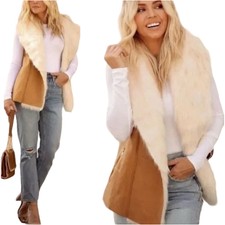 Vici Mammoth Faux Fur Open Front Pocketed Vest Camel Western Cottagecore Boho S