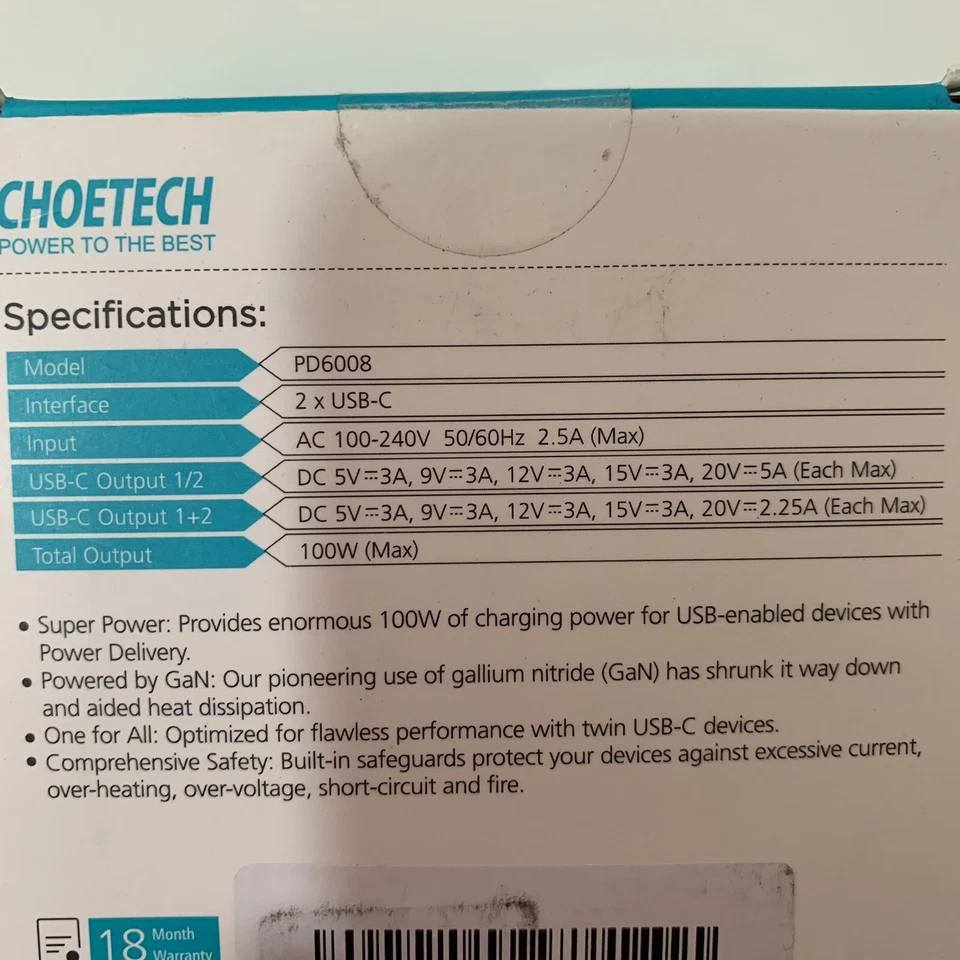 Choetech PD 100W Dual USB-C Fast Charger - Image 4 of 4