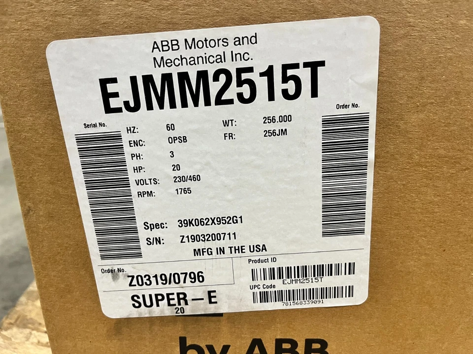 New Baldor EJMM2515T 20HP Electric Motor 230/460V 60Hz 3Ph 1765RPM 256JM OPSB - Image 4 of 4