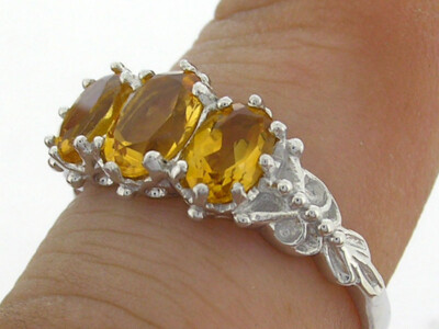 R225 Genuine 9K Yellow, White Rose Gold Natural Citrine Trilogy Ring Three-Stone