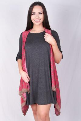 CLEARANCE - Fuchsia & Tan Fringe Vest - One Size (Reg. $28.95)