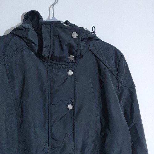 Barbour Navy Blue OutLaw Jacket Ladies Size 12 Large Padded Coat Hooded Tartan - Picture 15 of 16