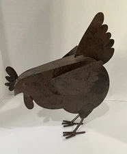 Vintage Metal Folk Art Primative Chicken Sculpture Rustic Stands Up 15” Tall
