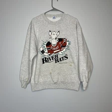 Vintage Albany River Rats Sweatshirt Men Large Black AHL 1993 90s Double Sided